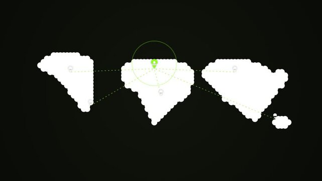 Abstract dot map with glowing green location pin