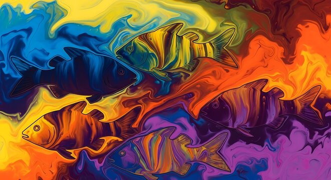 Vibrant abstract painting of a fiery dragon in a dreamlike landscape.