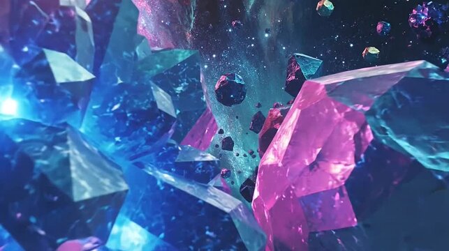 Cosmic crystal formation exploding with cosmic light in deep space nebula