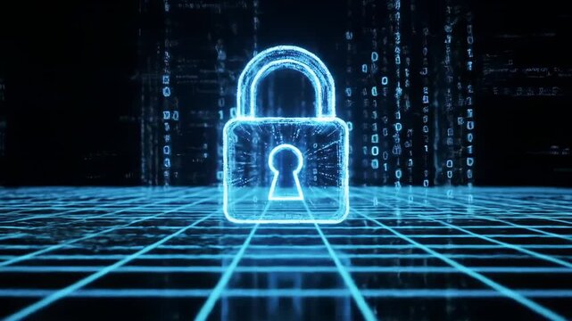 Digital padlock icon in cyber security background