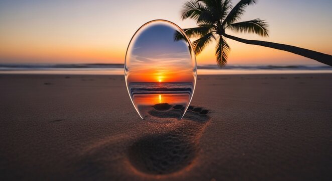 Sunset reflection lens beach scene