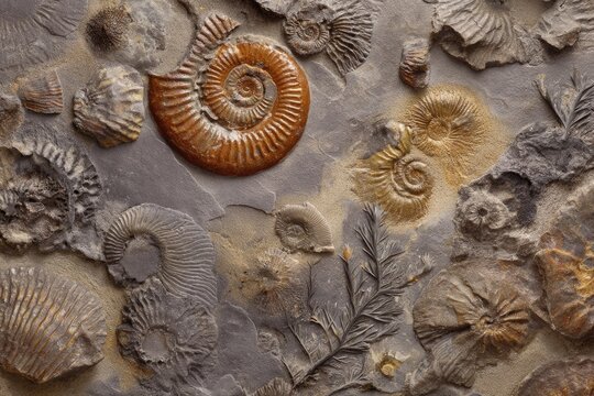Close up fossilized ancient marine shell spiral patterns