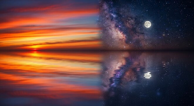 Sunset sunrise reflection composite