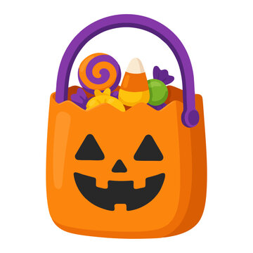 Illustration of pumpkin candy bucket for Halloween trick or treat