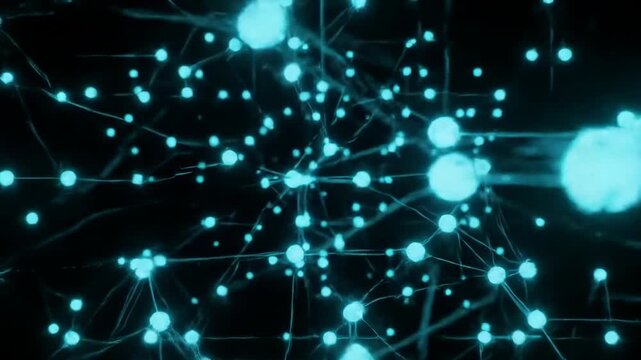 Glowing blue neural network with moving particles