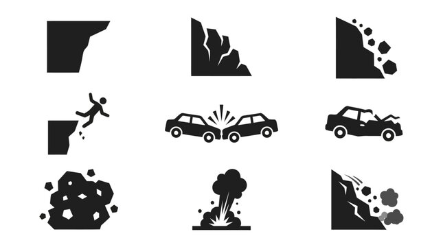 Black icons of car crash scenes.