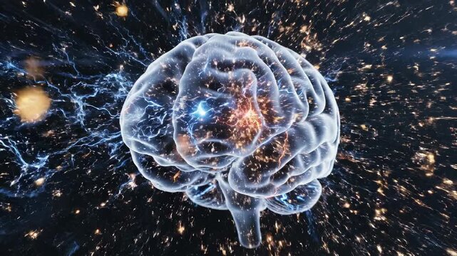 Human brain with electrical neural activity and energy burst