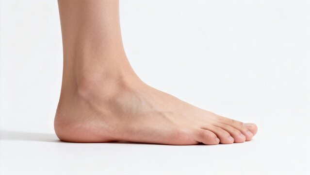 Close‑up of human bare foot with healthy toes, isolated on white background, podiatry and foot care medical reference image