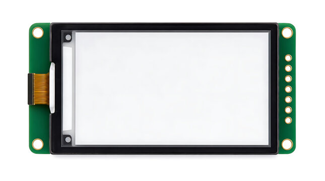 Green circuit board with rectangular display screen.