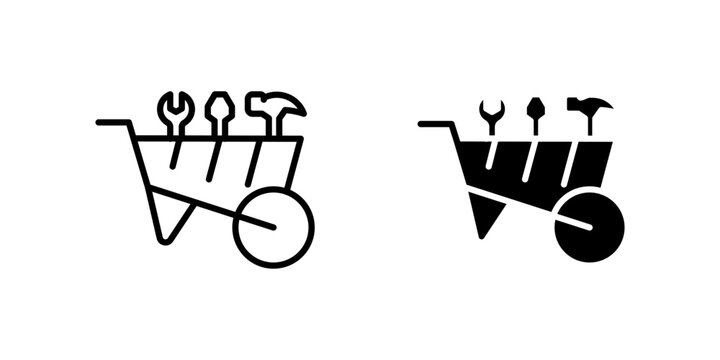 Construction Wheelbarrow Tools dual style icon set