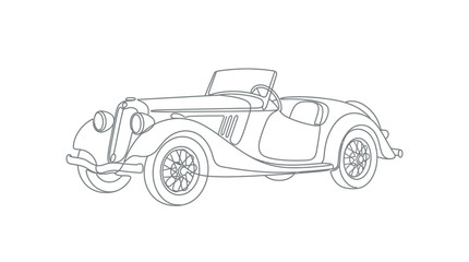 Fototapeta premium Classic Vintage Roadster Car Line Art Drawing