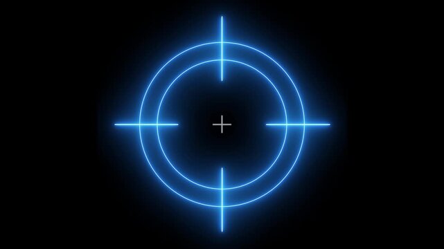 Glowing arrow hitting center of neon target symbolizing precision and success in futuristic digital environment with dynamic light effects aiming goal 4k video.