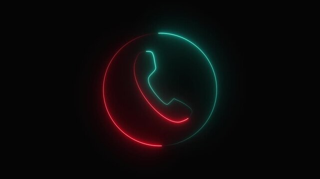 Animated neon phone call icon showing an incoming call notification on dark background. Ideal for modern app designs, communication platforms,