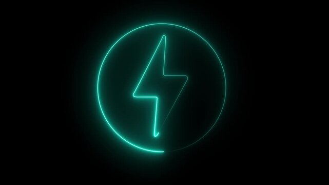 Abstract neon power icon animation in black background. neon blue color ,animation in power icon. neon fast charging Electric Charging Station Battery video.
