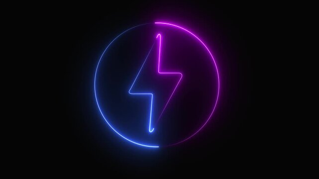 Abstract neon power icon animation in black background. neon blue color ,animation in power icon. neon fast charging Electric Charging Station Battery video.