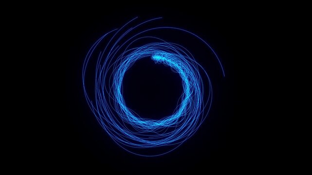 Abstract glowing blue spiral light trail vortex background, dynamic neon neon energy swirl tunnel motion concept