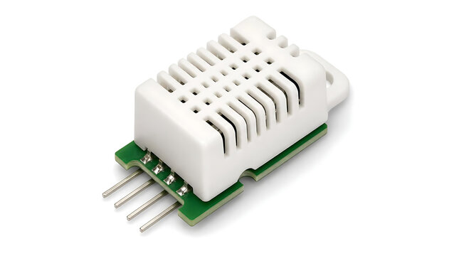 White electronic sensor module with metal pins.