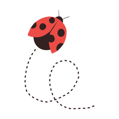 Fototapeta premium Ladybug Flying With Dotted Trail