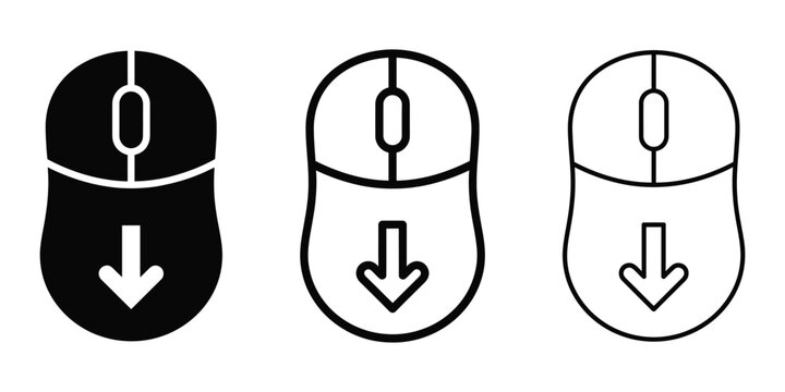 Scroll down computer mouse icon silhouette vector outline and line art