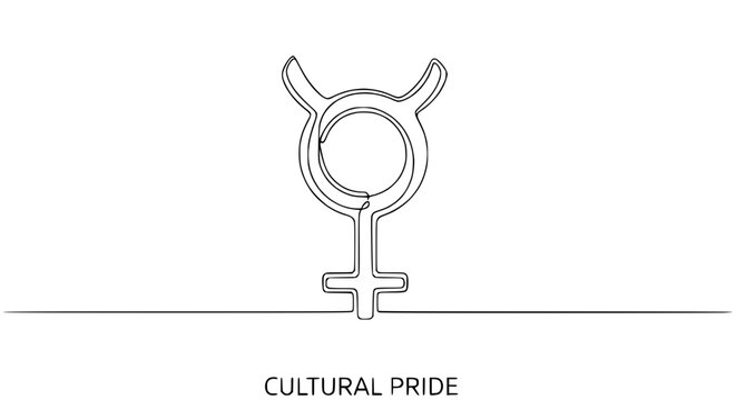 Mercury Symbol Continuous Line Art with Cultural Pride Text