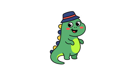 Cute Cartoon Dinosaur Wearing a Hat © jambu