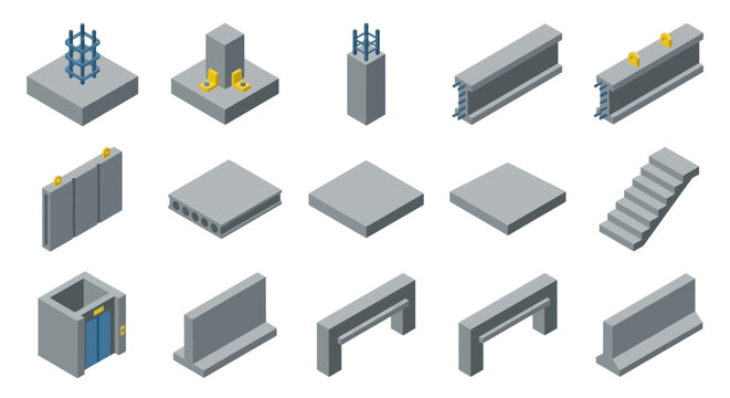 Isometric Concrete Building Blocks and Structural Elements.