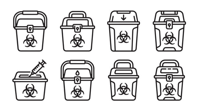 Biohazard medical waste containers and sharps disposal set with biohazard container disposal infectious hospital clinical laboratory biological contamination handling protection emergency