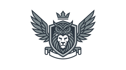 Fototapeta premium Heraldic lion crest with wings and crown emblem.