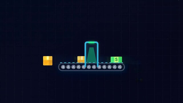 Digital delivery icon moving along a curved trajectory