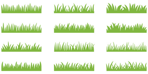 Set of flat cartoon grass silhouettes in green colors isolated on transparent background vectors © Shamsun