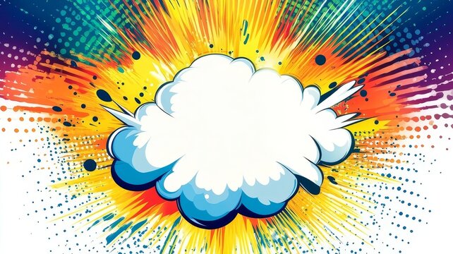 Vibrant comic book explosion background with blank speech bubble center for your own custom creative text graphics design