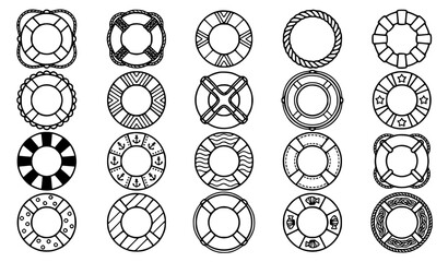 Lifebuoy Outline Vector Icon Set for Kids Coloring Book Swimming Ring Nautical Clipart Collection © Aslam