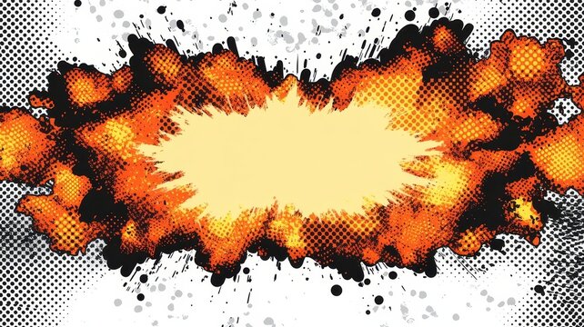 Vibrant comic book style explosion background with halftone dot patterns and dynamic orange flames for action graphics