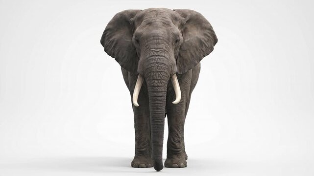Majestic African Elephant Front View on White Background Loop Animation