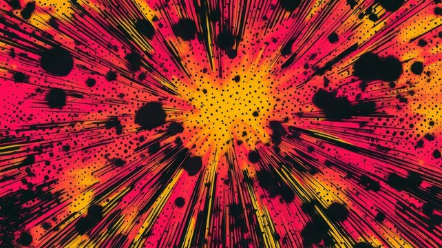 Vibrant comic book style background with dynamic speed lines and halftone dotted pattern effects in bold red and yellow colors