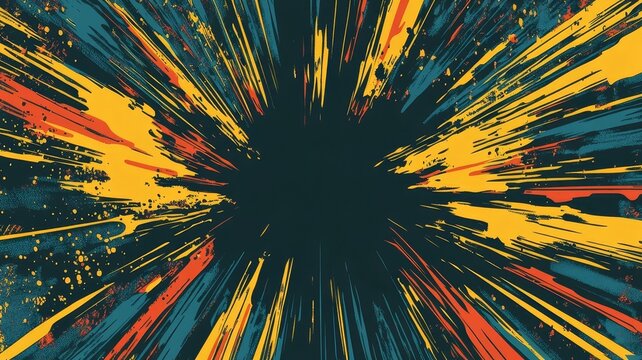 Vibrant abstract explosion design with dynamic radial paint splashes and bold multi colored motion lines for creative background art