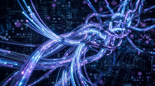 Abstract Visualization of High Speed Fiber Optic Cables for Data Transmission and Digital Network Connectivity