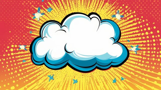 Vibrant comic book style cloud speech bubble with retro pop art background effects