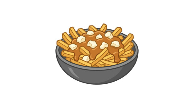 A delicious bowl of classic Canadian poutine with fries gravy and cheese curds.