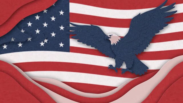 American Eagle Patriotic Heritage Symbol with Layered Paper Style Flag Background for Independence Day Celebration