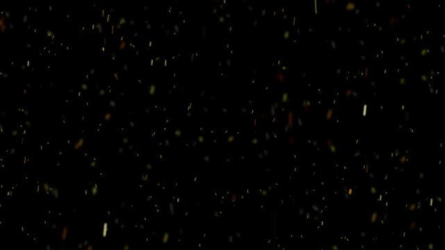 Particles drift slowly through a dark void, creating a subtle atmospheric texture that suggests falling snow or dust motes floating in a quiet, dimly lit environment for cinematic visual effects.