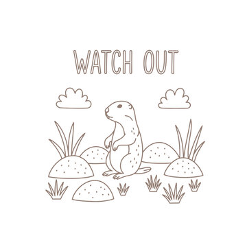 Watch out gopher line art illustration for coloring book design.