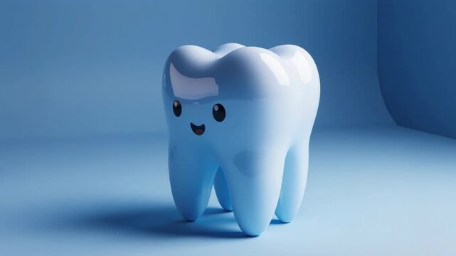3D white tooth gently bouncing up and down in pastel mint studio background