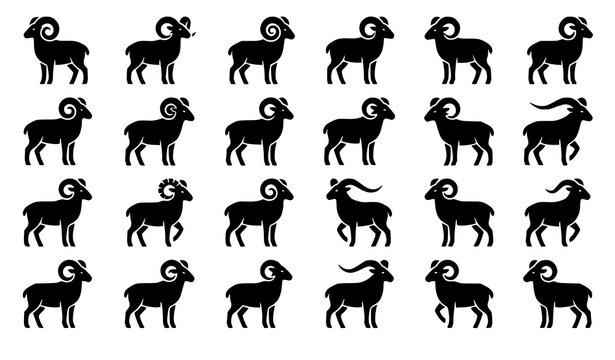 Minimal ram sheep silhouette icon pack for religious and livestock design