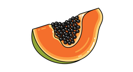 Fototapeta premium A vibrant illustration of a fresh papaya slice featuring black seeds isolated on a white background.