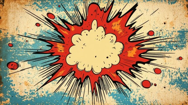 Vintage comic book style explosion background with grunge texture and vibrant red and yellow colors for graphic design art