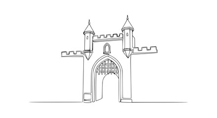 Castle Gatehouse Entrance, Medieval Fortress Archway, Line Drawing Architecture © Ahmad