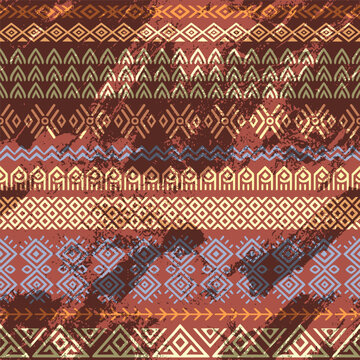 Seamless ethnic pattern, geometric hand-made ornament, ethnic background, vector design