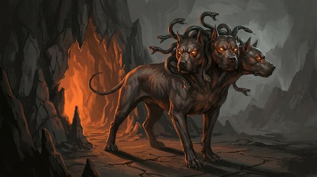 Cerberus Guarding Underworld Entrance in Greek Mythology Concept Art