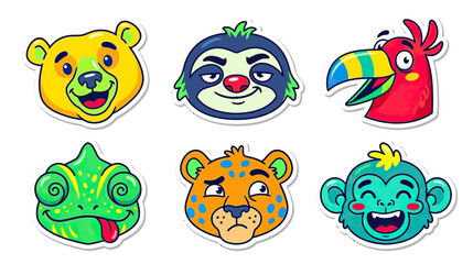 Obraz premium Cute cartoon animal faces sticker set